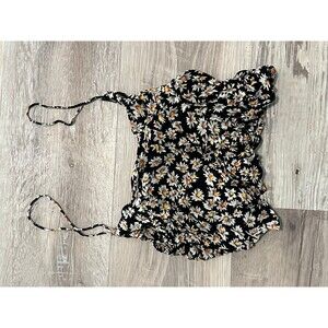 Brandy Melville one size tank spaghetti floral flowers crop top black and yellow